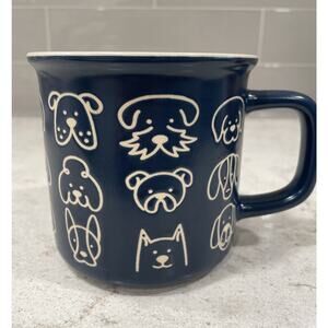 DOG FACES Gray 18oz Mug Boston Warehouse Grey & Cream DOGS Ceramic Coffee Cup